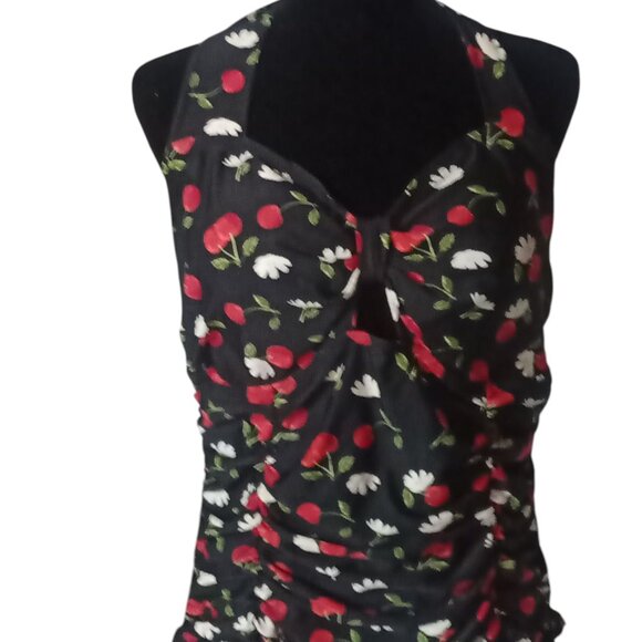 Torrid's Retro Inspired Sexy Sz 3 Black Cherry Rushed Halter One Piece Swimsuit - Picture 10 of 13